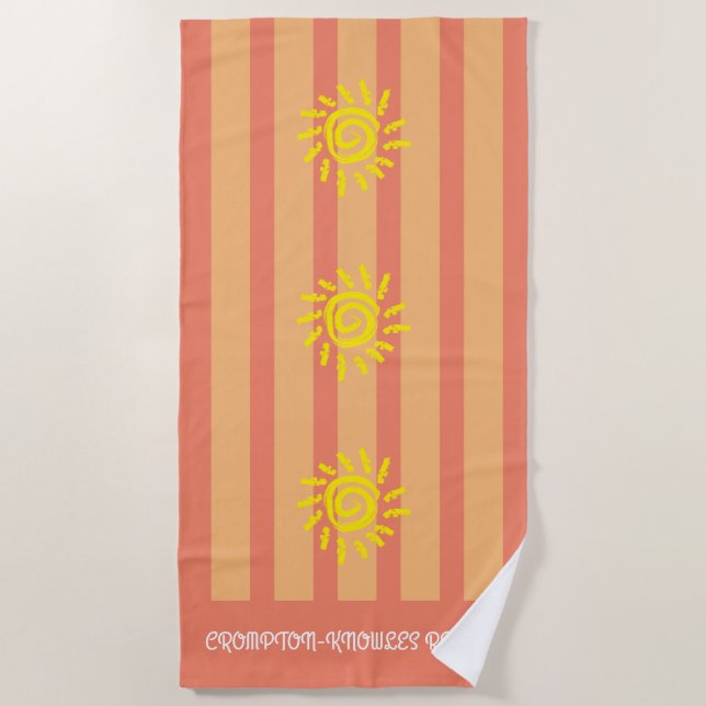Personalised Orange Striped Sunshine Beach Towel (Front)