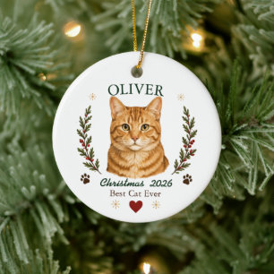 Personalised Orange Tabby Cat Christmas Ceramic Ornament