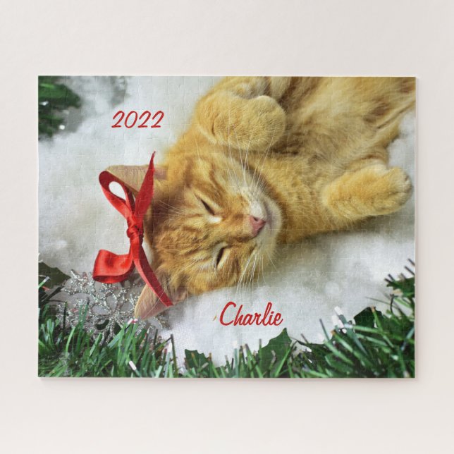 Personalised Orange Tabby Cat Christmas Jigsaw Puzzle (Horizontal)