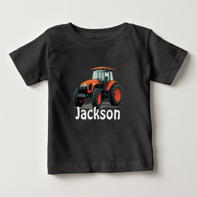 Personalised Orange Tractor Baby T-Shirt (Front)