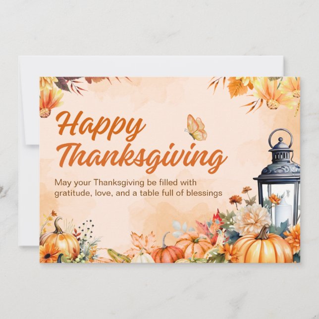 Personalised Orange Watercolor Happy Thanksgiving  Holiday Card (Front)