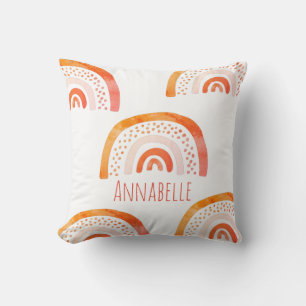 Personalised Orange Watercolor Rainbow Name Cushion