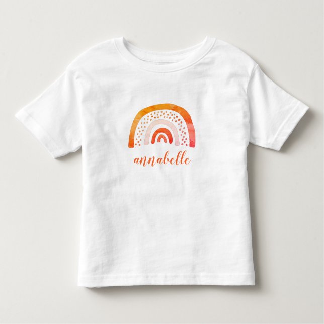 Personalised Orange Watercolor Rainbow Named Toddler T-Shirt (Front)