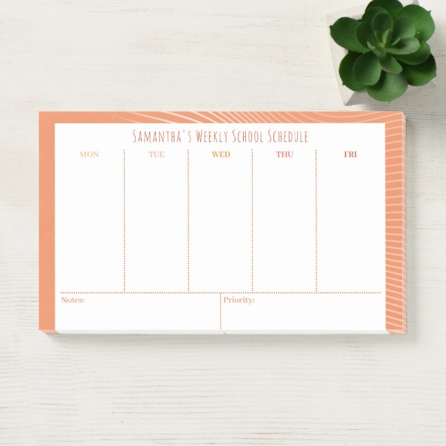 Personalised Orange Weekly Class Schedule Post-it Notes (Office)