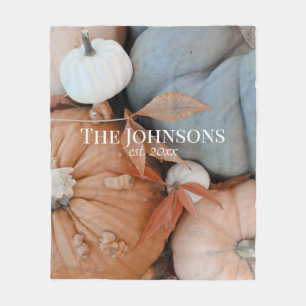 Personalised Orange White And Blue Pumpkins Fleece Blanket