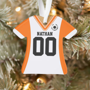 Personalised Orange/White Soccer Jersey Ornament