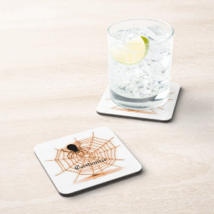 Personalised Orange & White Spider Web Coasters