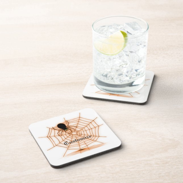 Personalised Orange & White Spider Web  Coasters (Right Side)