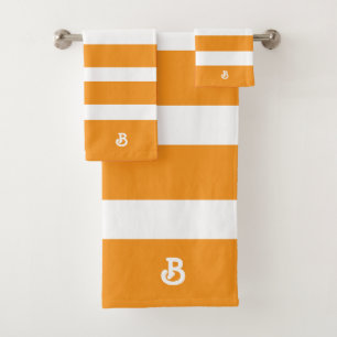 Personalised Orange & White Stripes Pattern Bath Towel Set