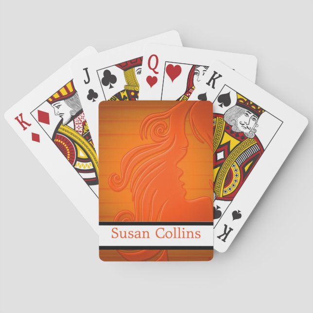Personalised Orange White Woman Facing Playing Cards (Back)