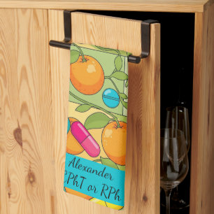 Personalised Oranges Blue Pink Pill Pharmacy Tea Towel