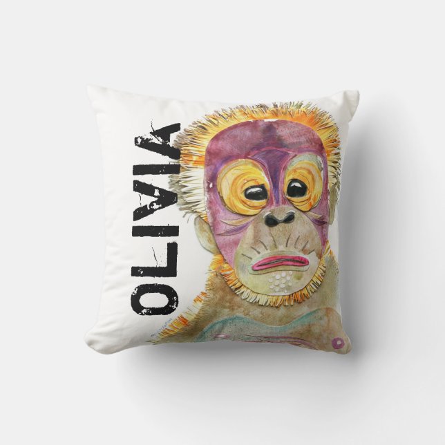 Personalised orangutan watercolor art pillow (Front)