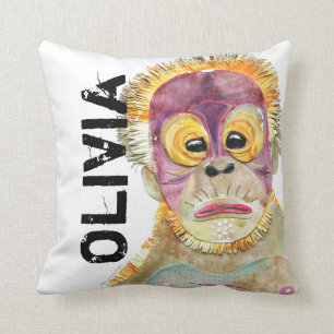 Personalised orangutan watercolor art pillow