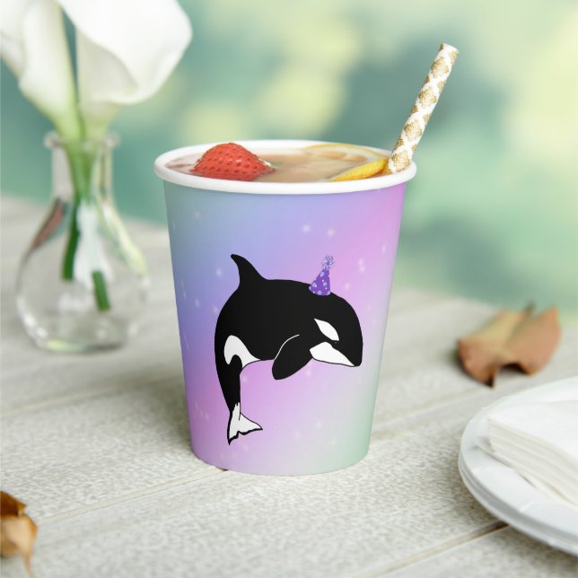 Personalised Orca Killer Whale Birthday Paper Cups (Insitu)