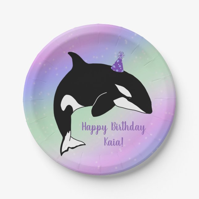 Personalised Orca Killer Whale Birthday Paper Plate (Front)