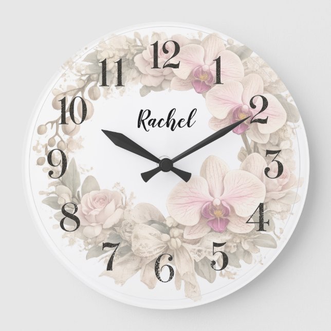 personalised orchid wreath clock  (Front)