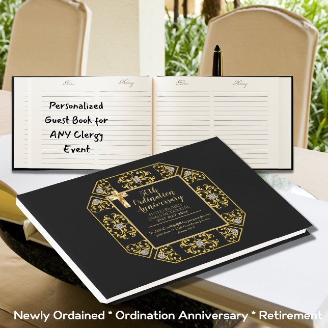  Personalised Ordination Anniversary Black Gold Guest Book (Creator Uploaded)