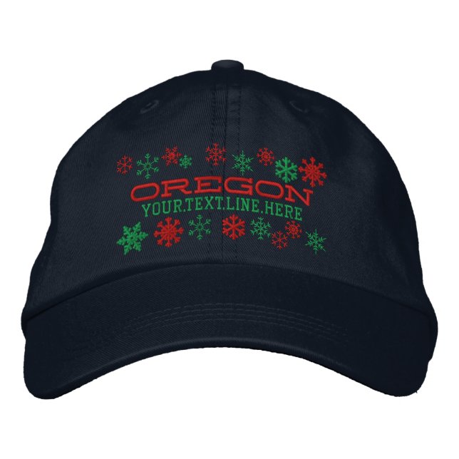 Personalised Oregon Winter Snowflakes Embroidered Hat (Front)
