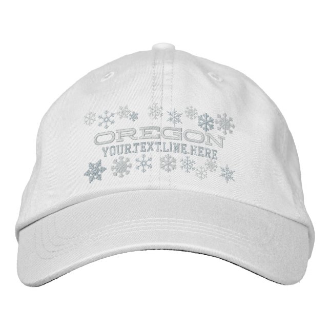 Personalised Oregon Winter Snowflakes Embroidered Hat (Front)