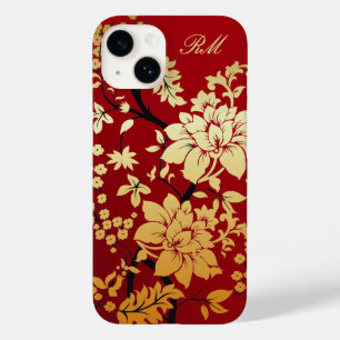 Personalised Oriental Golden Flowers on Red Case-Mate iPhone 14 Case