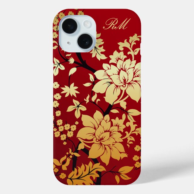 Personalised Oriental Golden Flowers on Red Case-Mate iPhone Case (Back)