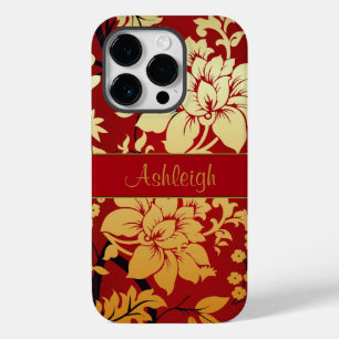 Personalised Oriental Golden Flowers on Red Case-Mate iPhone 14 Pro Case