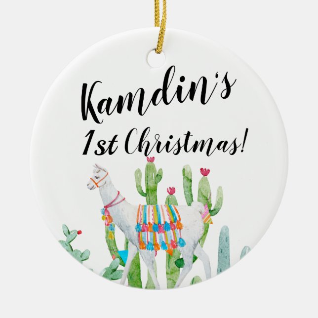 Personalised Ornament Boho Llama Bohemian Cacti De (Front)