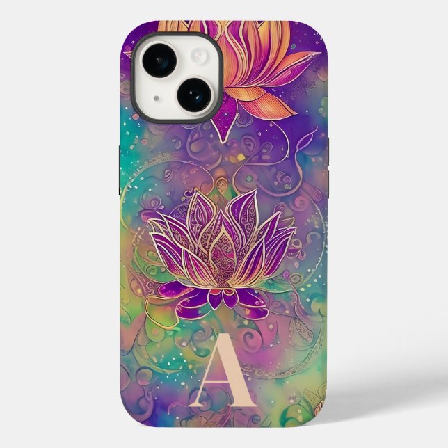 Personalised Ornate Colourful Lotus Flowers Case-Mate iPhone Case (Back)