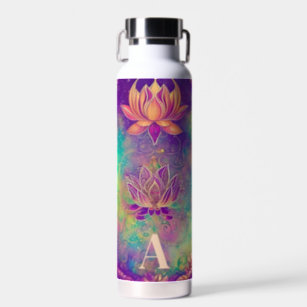 Personalised Ornate Colourful Lotus Flowers Water Bottle