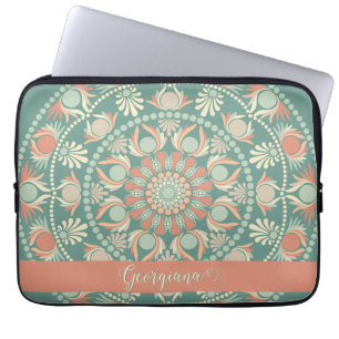 Personalised Ornate Retro Sage and Sand Mandala Laptop Sleeve