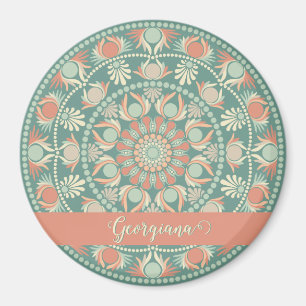 Personalised Ornate Retro Sage and Sand Mandala Magnet