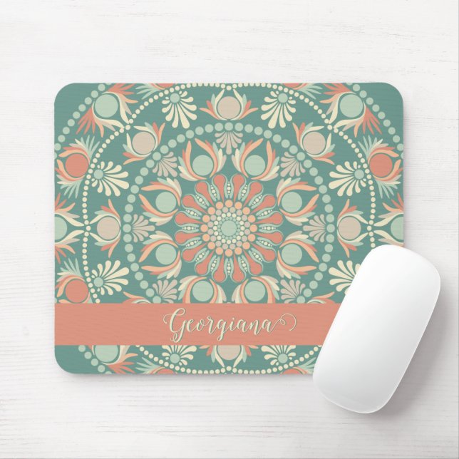 Personalised Ornate Retro Sage and Sand Mandala Mouse Pad (With Mouse)