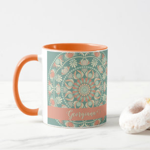 Personalised Ornate Retro Sage and Sand Mandala Mug