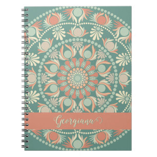 Personalised Ornate Retro Sage and Sand Mandala Notebook