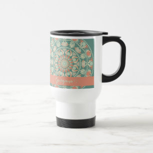 Personalised Ornate Retro Sage and Sand Mandala Travel Mug