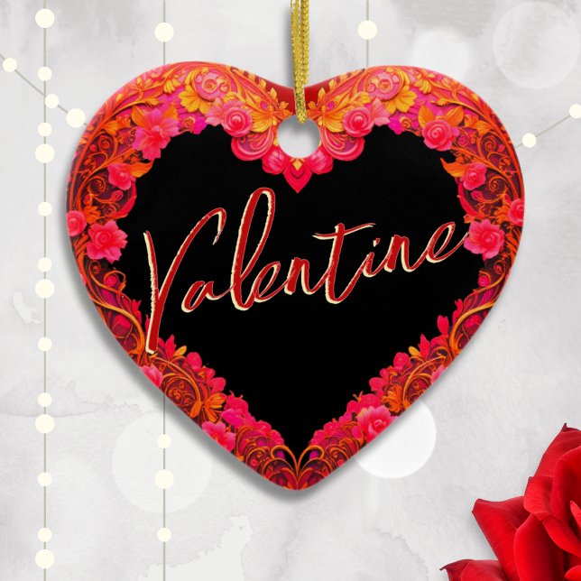 Personalised Ornate Valentine's Day Heart Ornament (A romantic, heart-shaped ornament for Valentine's Day, with ornate edge and your custom text on back)