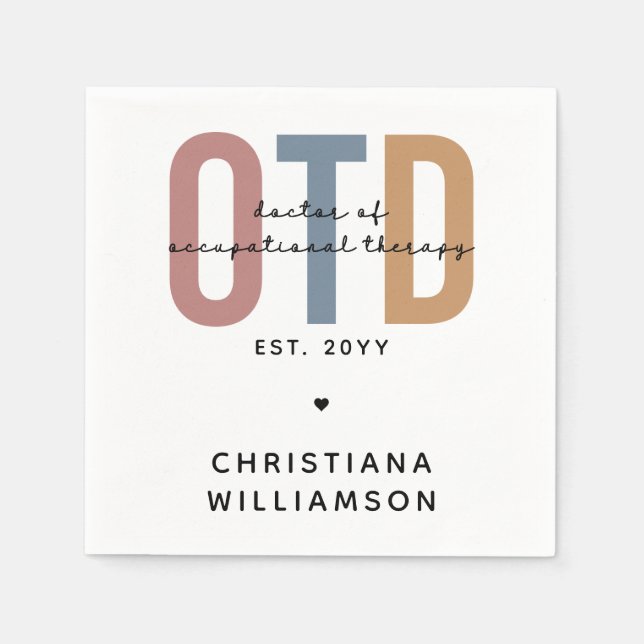 Personalised OTD Doctor of Occupational Therapy Napkin (Front)