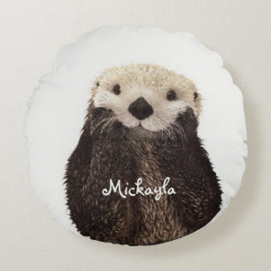 Personalised Otter Adorable Girly Round Cushion
