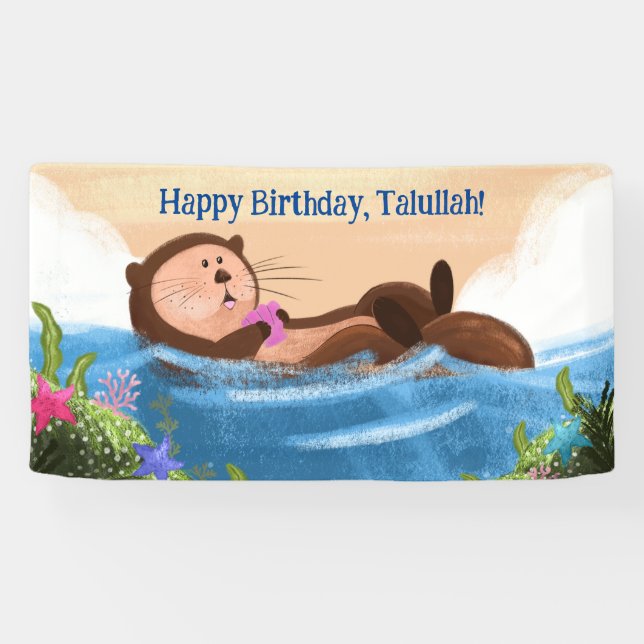 Personalised Otter Birthday - Cute Aquatic Animal Banner (Horizontal)