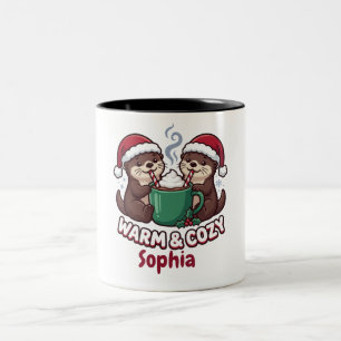 Personalised Otters Christmas Mug Warm & Cosy