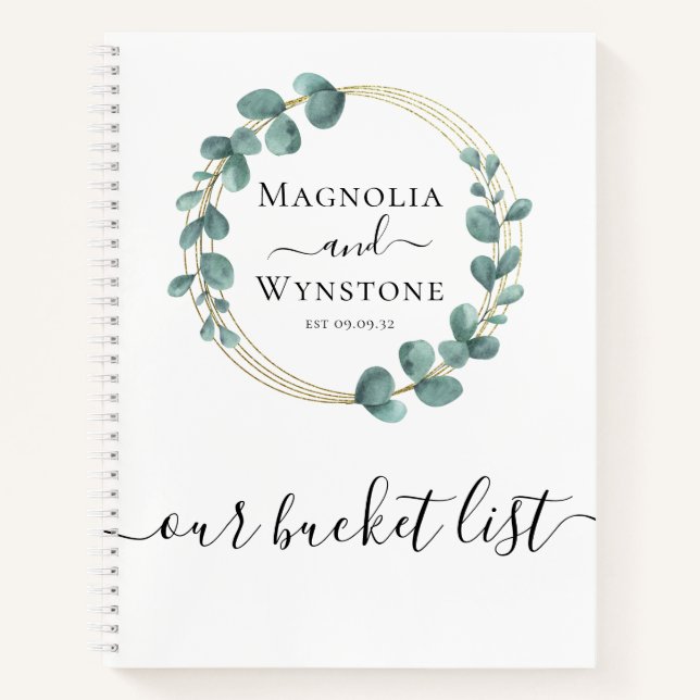 Personalised Our Bucket List Eucalyptus Gold Foil  Notebook (Front)