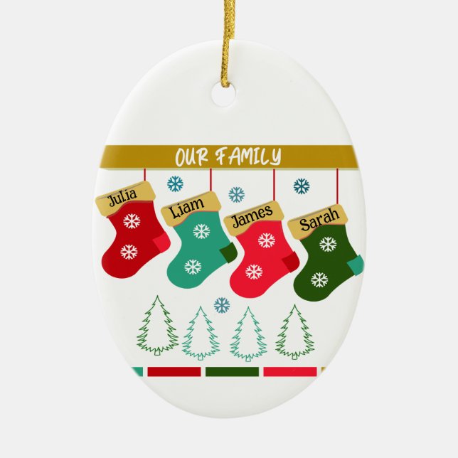 Personalised Our Family Christmas Stocking Ceramic Ornament (Front)