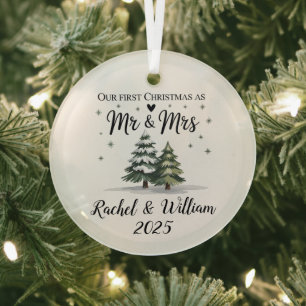 Personalised Our First Christmas as Couple 2025 Glass Tree Decoration