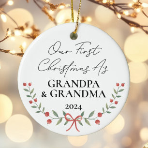 Personalised Our First Christmas As Grandparents Ceramic Ornament