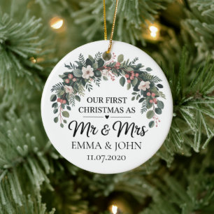 Personalised Our First Christmas As Mr & Mrs 2025 Ceramic Ornament