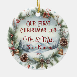 Personalised Our first Christmas As Mr. & Mrs. Ceramic Ornament