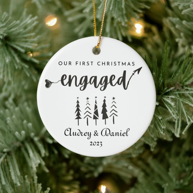 Personalised Our First Christmas Engaged Ceramic Ornament (Tree)