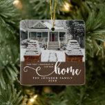 Personalised Our First Christmas In Our New Home  Ceramic Ornament<br><div class="desc">Celebrate the joy of your first Christmas in a new home with our Personalised "Our First Christmas In Our New Home" Ceramic Ornament in a warm brown hue. This elegant ornament is thoughtfully designed to mark the special occasion of settling into a new space. Featuring a customisable photo and text,...</div>