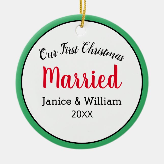 Personalised Our First Christmas Married Ceramic Ornament (Front)