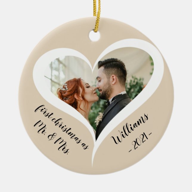 Personalised Our First Christmas Married Ceramic Ornament (Front)